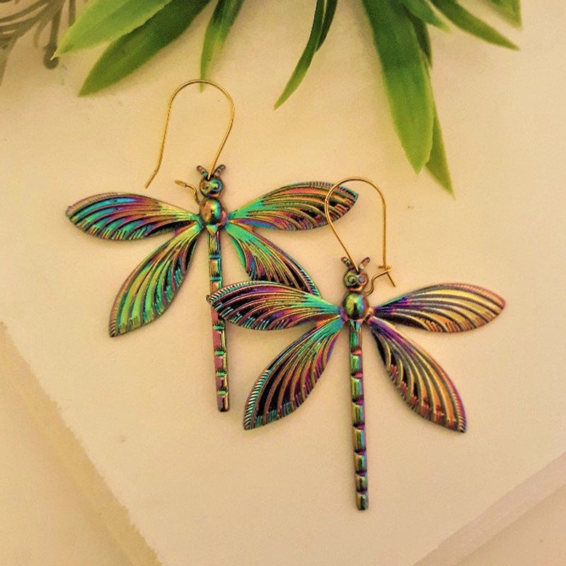 Colorful Dragonfly Metal Alloy Earrings Ornament