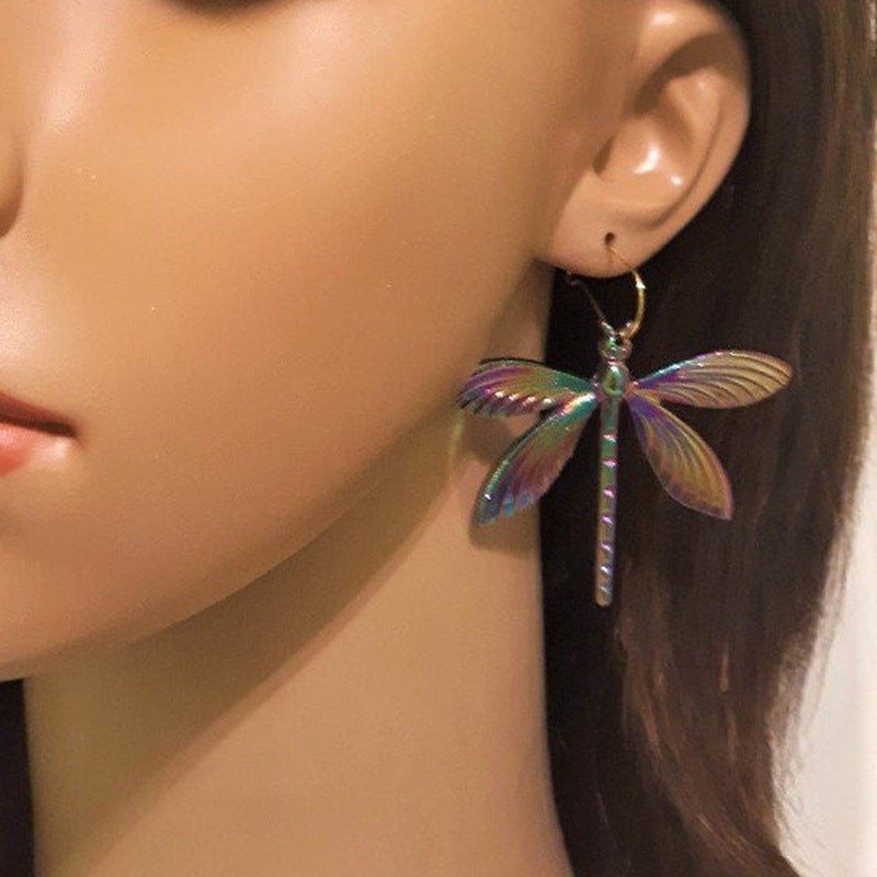 Colorful Dragonfly Metal Alloy Earrings Ornament